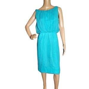 Vintage 50s Elinor Gay Turquoise Chiffon Cocktail Party Dress